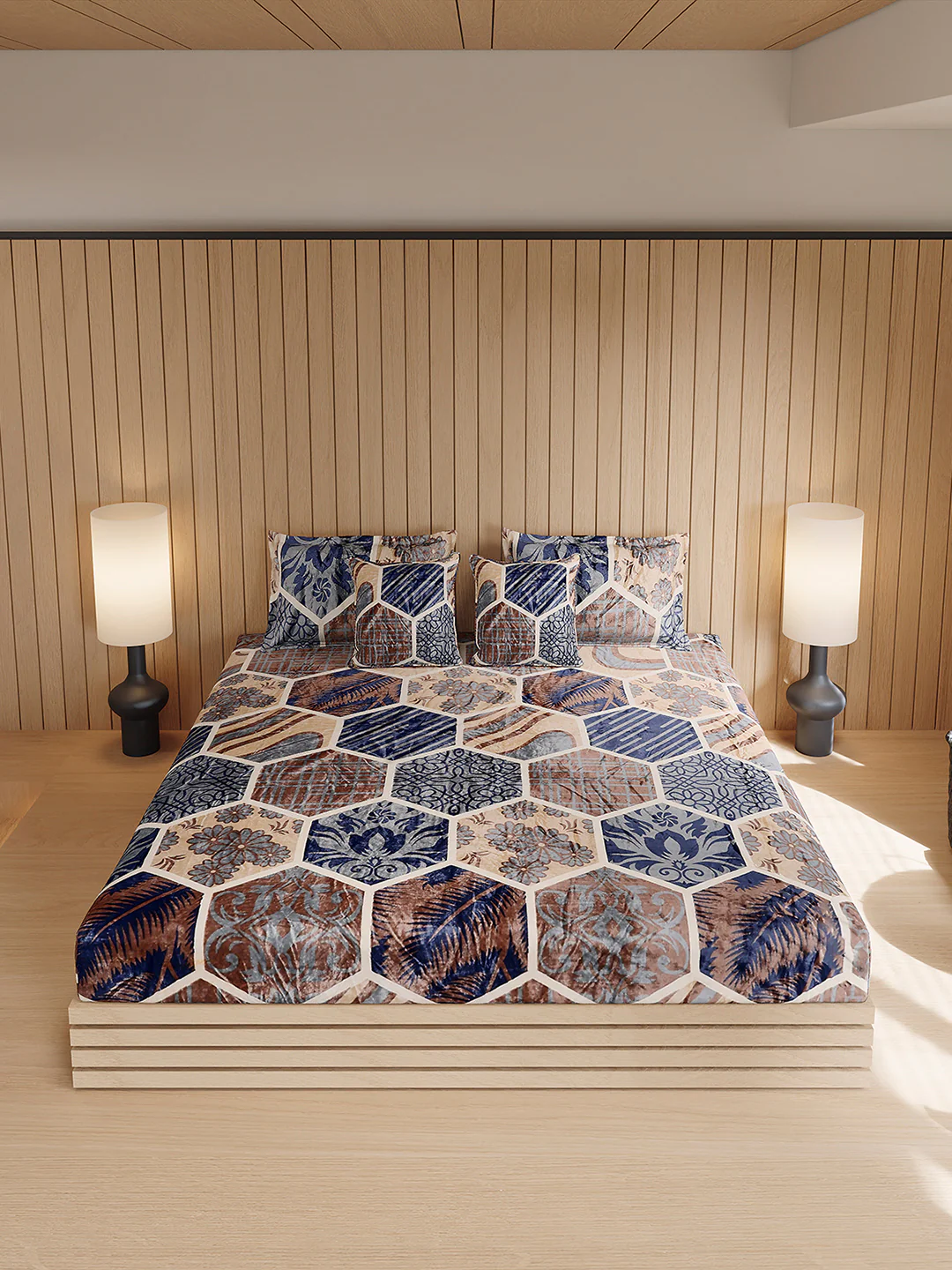 487 GSM Polyester Double Bed 1 Bedsheet, 2 Pillow Cover & 2 Cushion Case (Pristine 4 Pcs Set) - Image 3