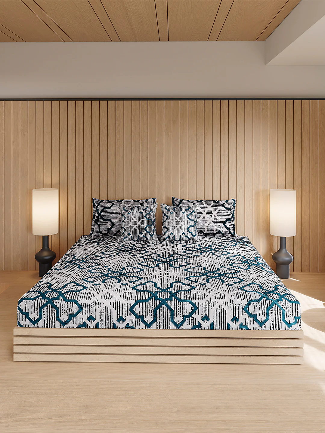 487 GSM Polyester Double Bed 1 Bedsheet, 2 Pillow Cover & 2 Cushion Case (Pristine 4 Pcs Set) - Image 2