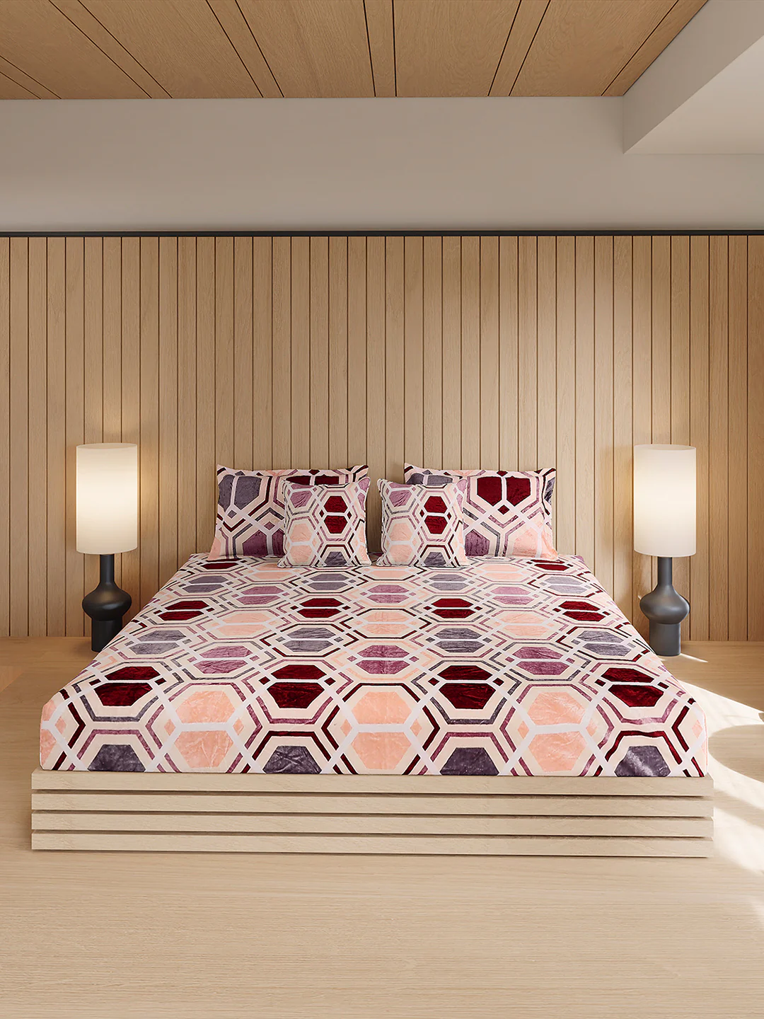 487 GSM Polyester Double Bed 1 Bedsheet, 2 Pillow Cover & 2 Cushion Case (Pristine 4 Pcs Set) - Image 2