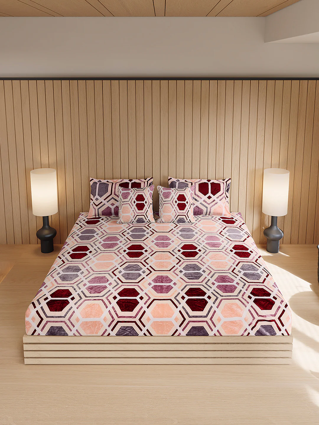 487 GSM Polyester Double Bed 1 Bedsheet, 2 Pillow Cover & 2 Cushion Case (Pristine 4 Pcs Set) - Image 3