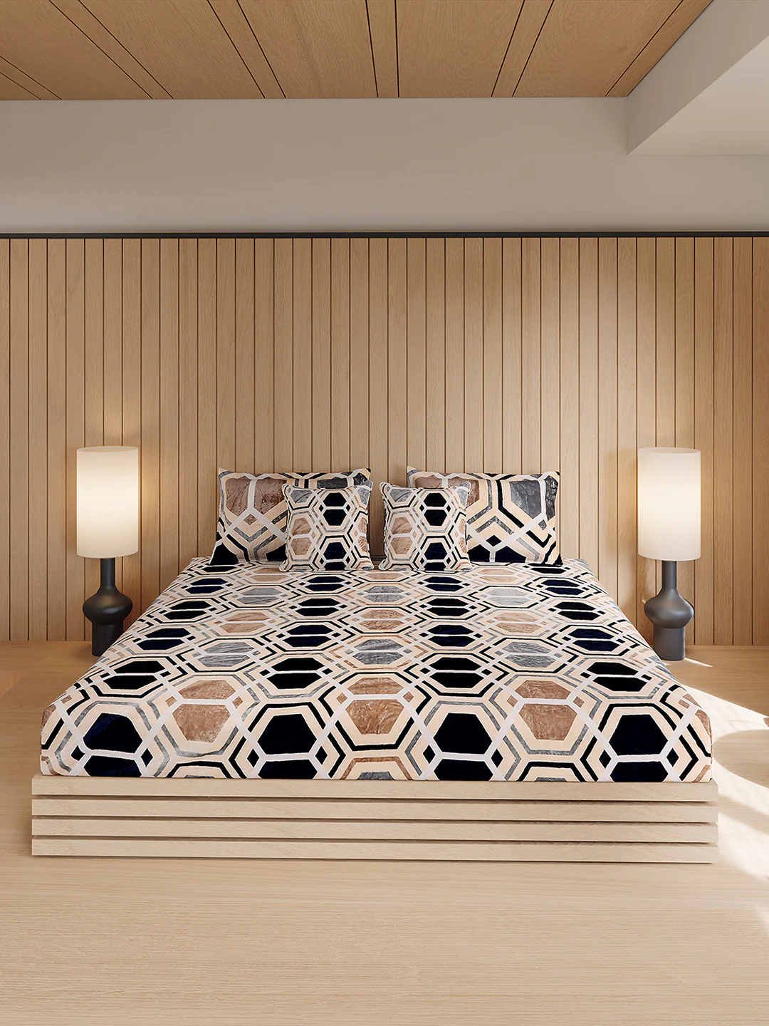 487 GSM Polyester Double Bed 1 Bedsheet, 2 Pillow Cover & 2 Cushion Case (Pristine 4 Pcs Set) - Image 2