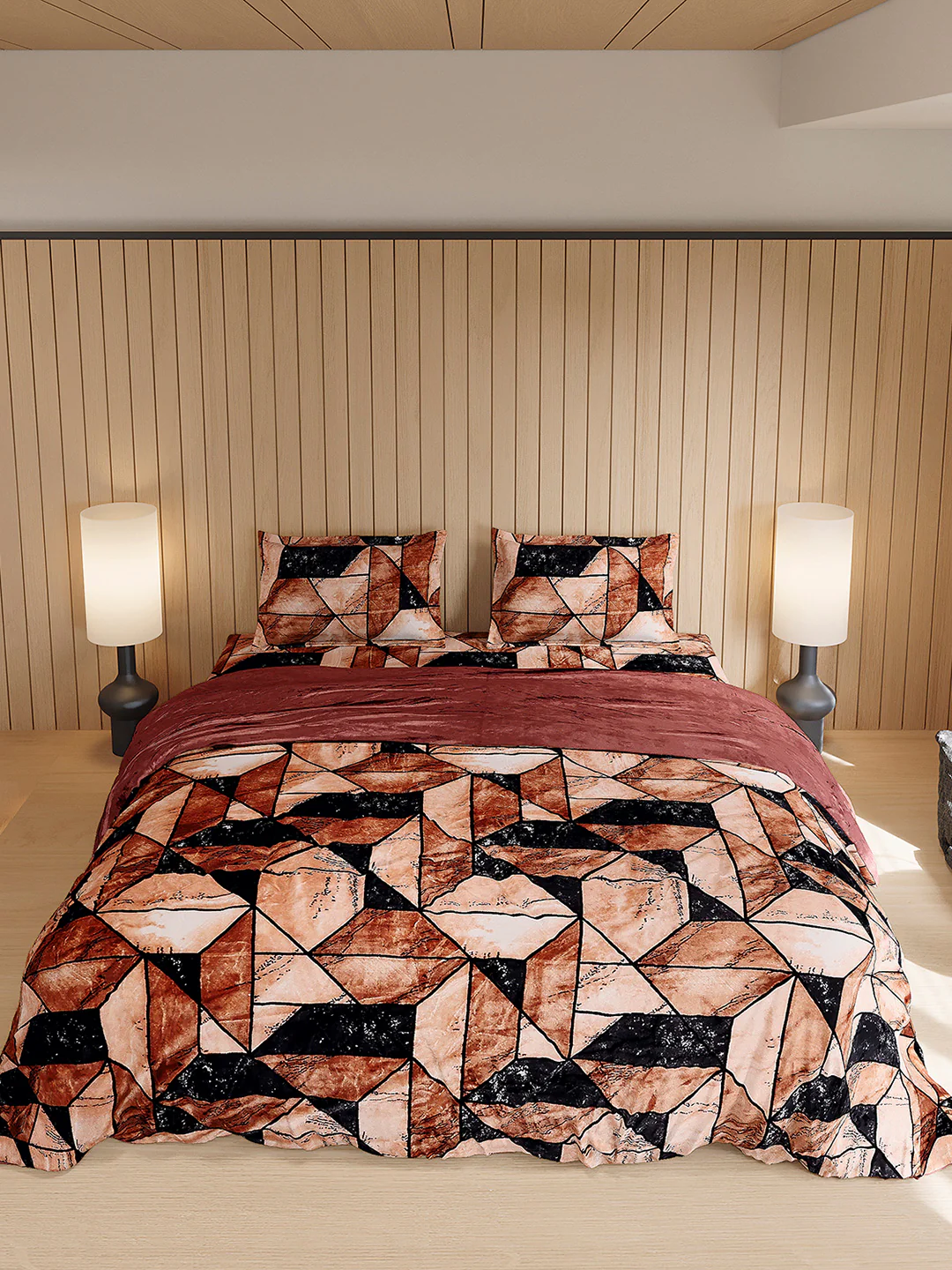 904 GSM Polyester Double Bed 1 Bedsheet, 1 Duvet Cover & 2 Pillow Cover (Meteor 4 Pcs Set) - Image 3