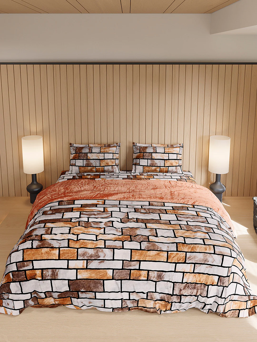 904 GSM Polyester Double Bed 1 Bedsheet, 1 Duvet Cover & 2 Pillow Cover (Meteor 4 Pcs Set) - Image 3