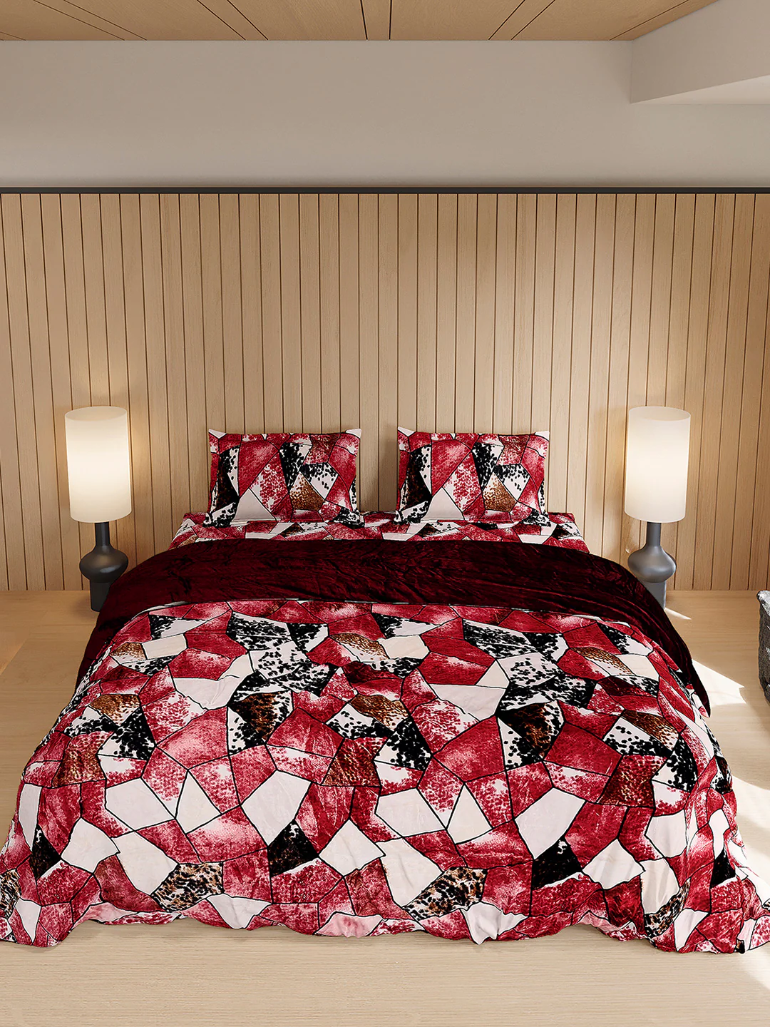 904 GSM Polyester Double Bed 1 Bedsheet, 1 Duvet Cover & 2 Pillow Cover (Meteor 4 Pcs Set) - Image 3