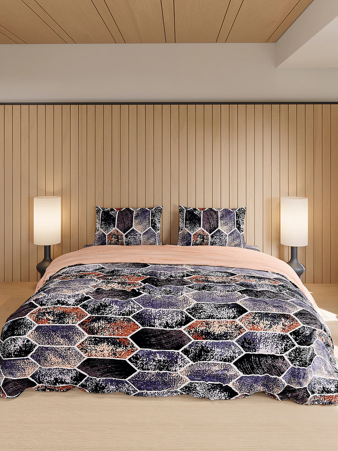 904 GSM Polyester Double Bed 1 Bedsheet, 1 Duvet Cover & 2 Pillow Cover (Meteor 4 Pcs Set) - Image 2