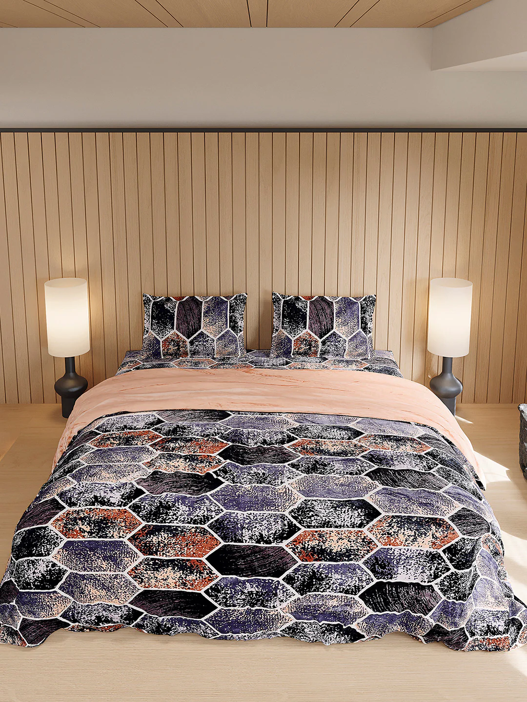 904 GSM Polyester Double Bed 1 Bedsheet, 1 Duvet Cover & 2 Pillow Cover (Meteor 4 Pcs Set) - Image 3