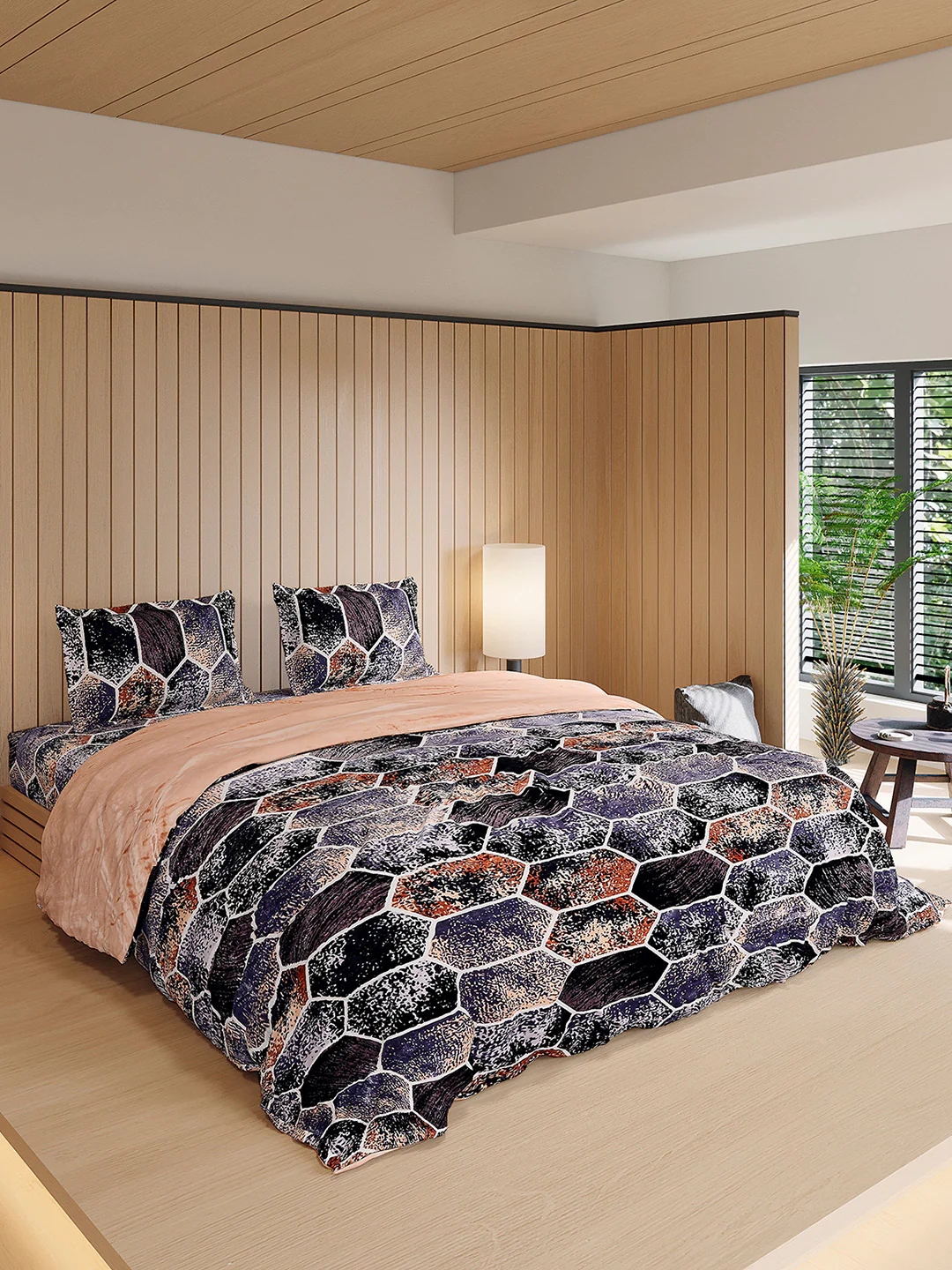 904 GSM Polyester Double Bed 1 Bedsheet, 1 Duvet Cover & 2 Pillow Cover (Meteor 4 Pcs Set) - Image 4