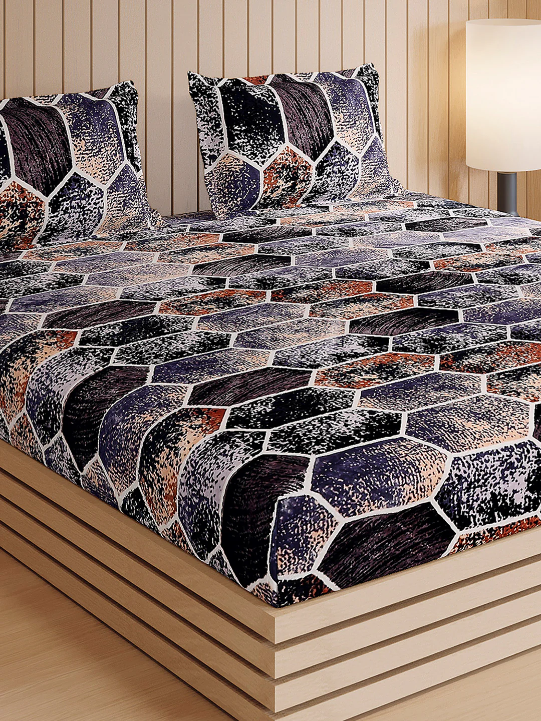904 GSM Polyester Double Bed 1 Bedsheet, 1 Duvet Cover & 2 Pillow Cover (Meteor 4 Pcs Set) - Image 8