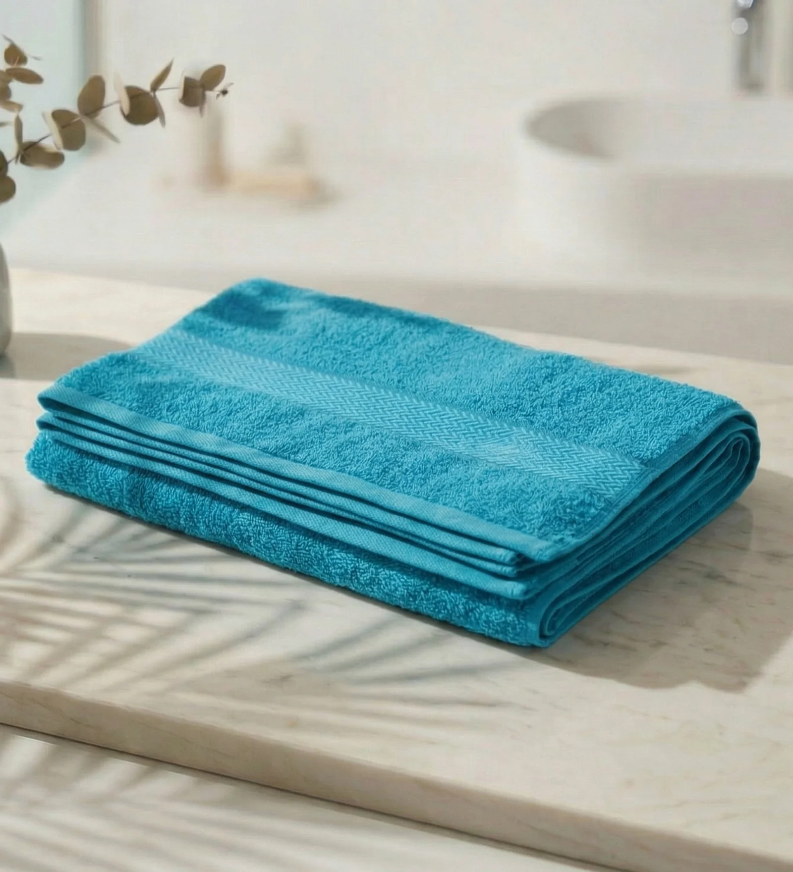 Aqua Blue Pure Cotton Solid 450 GSM Bath Towel 1 Piece (Oasis Collection) - Image 2