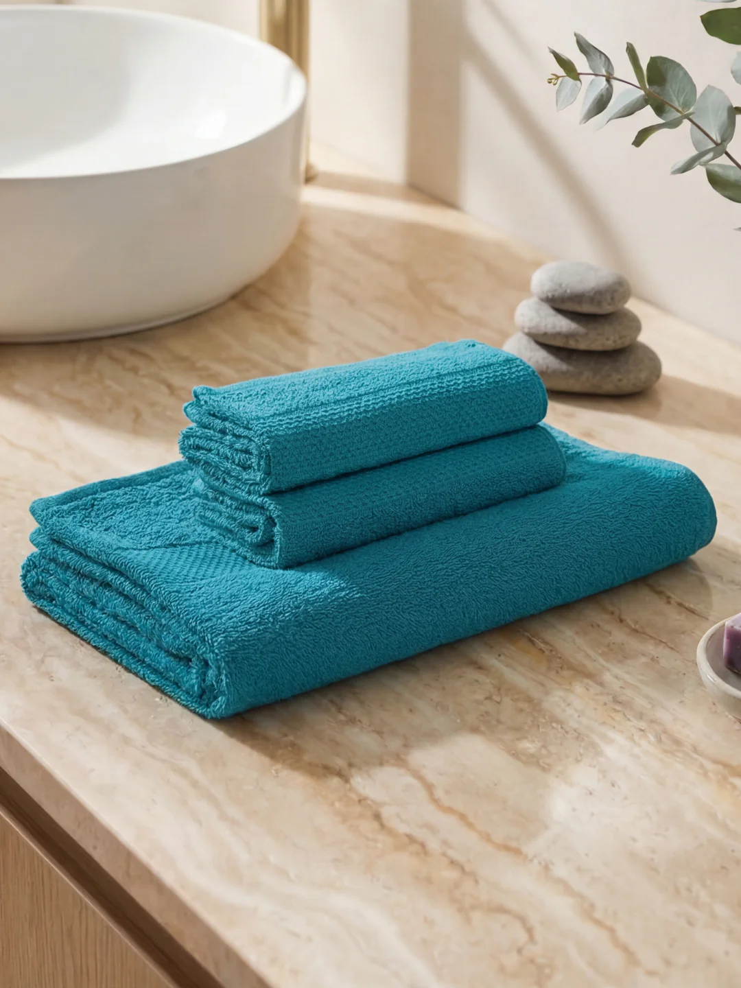 Baltic Blue 100% Cotton Solid 380 GSM Bath Towel Super Charm 3 Pc Set Gifting Box Pack - Image 2