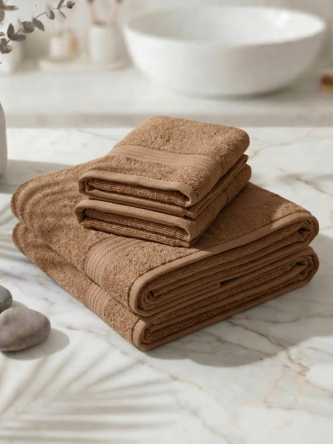 Beige 100% Cotton Solid 380 GSM Bath Towel Jazz 4 Pc Set Gifting Box Pack - Image 2