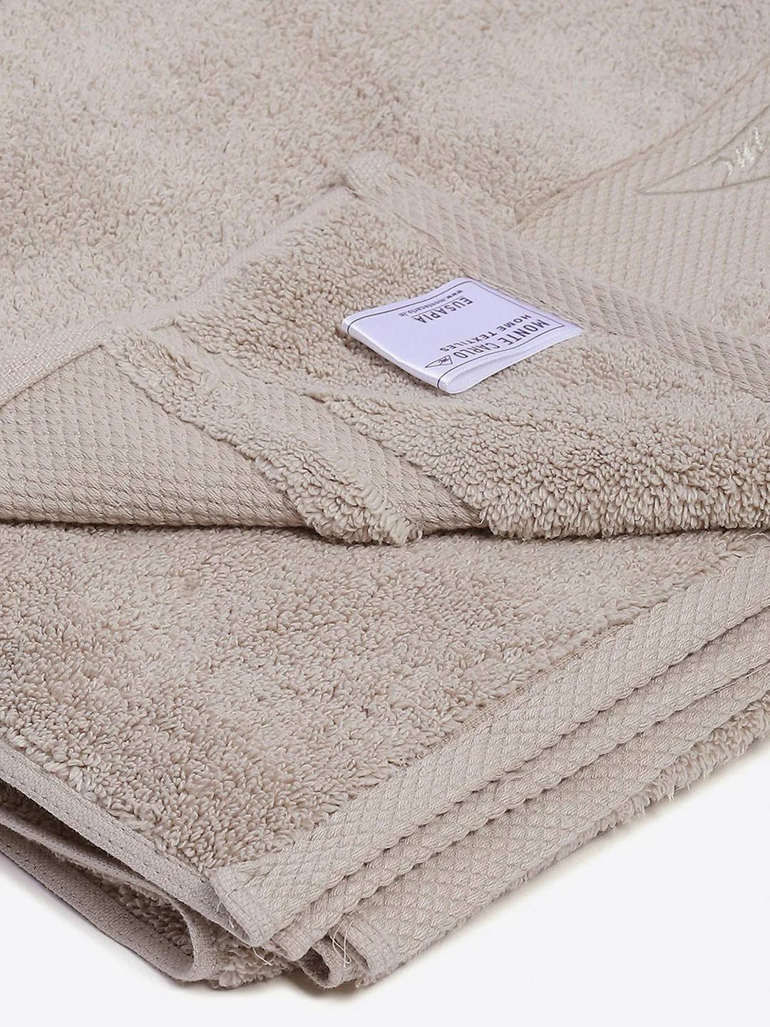 Beige Cotton Solid 650 GSM Bath Towel (Eusapia) - Image 3