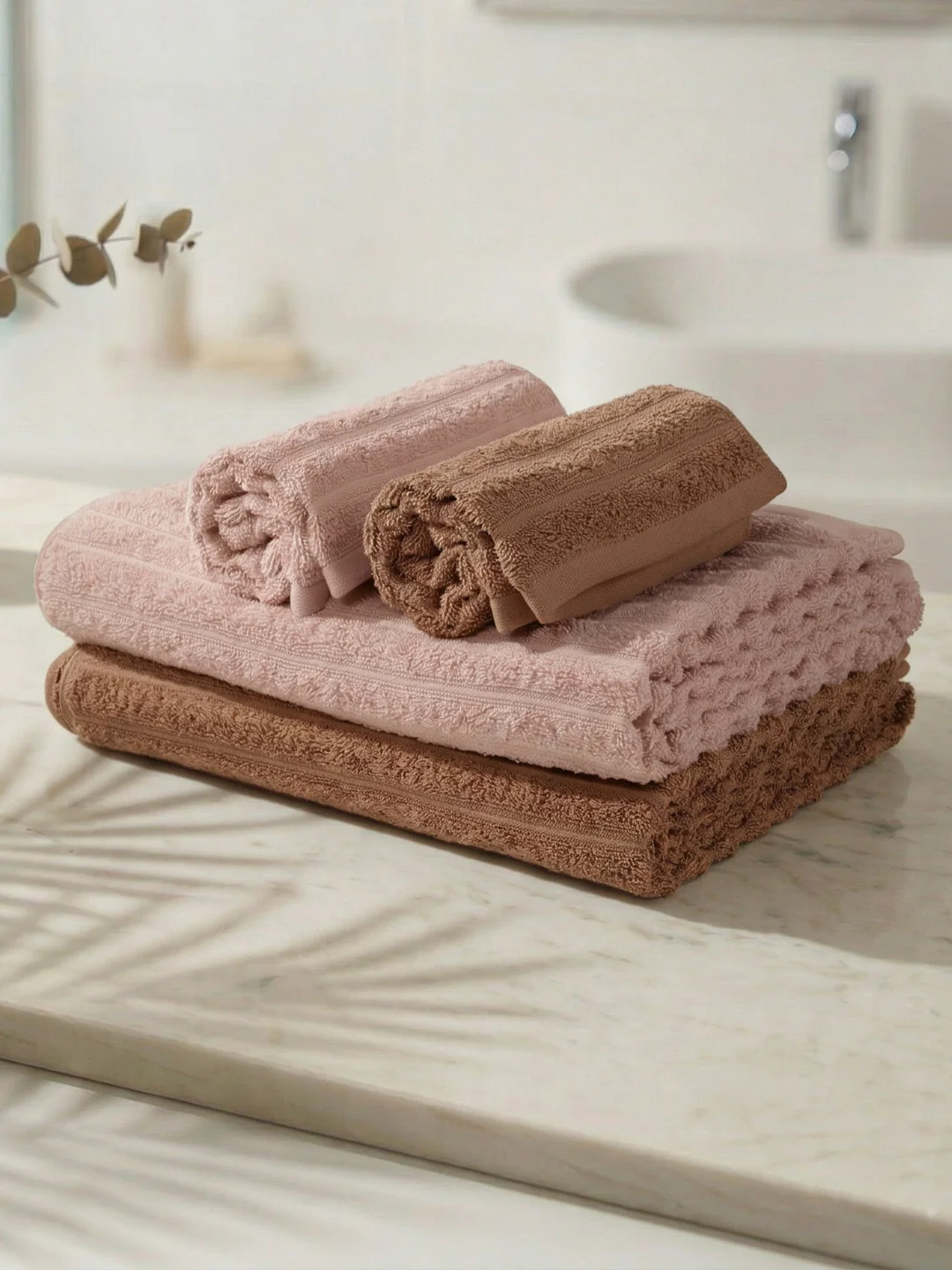 Beige & Pink 100% Cotton Solid 500 GSM Bath Towel Sensations 4 Pc Set Gifting Box Pack - Image 3