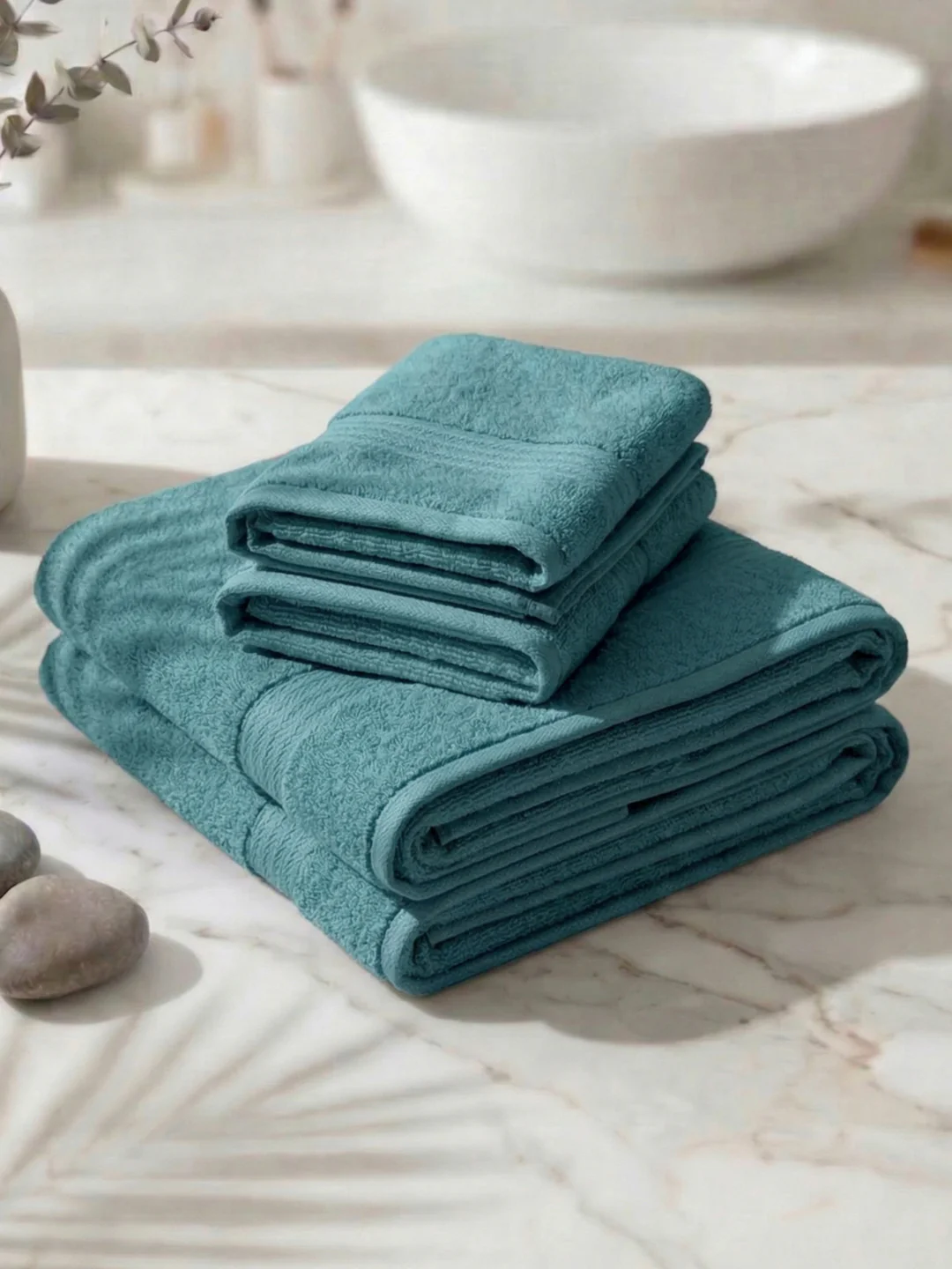 Blue 100% Cotton Solid 380 GSM Bath Towel Jazz 4 Pc Set Gifting Box Pack - Image 2