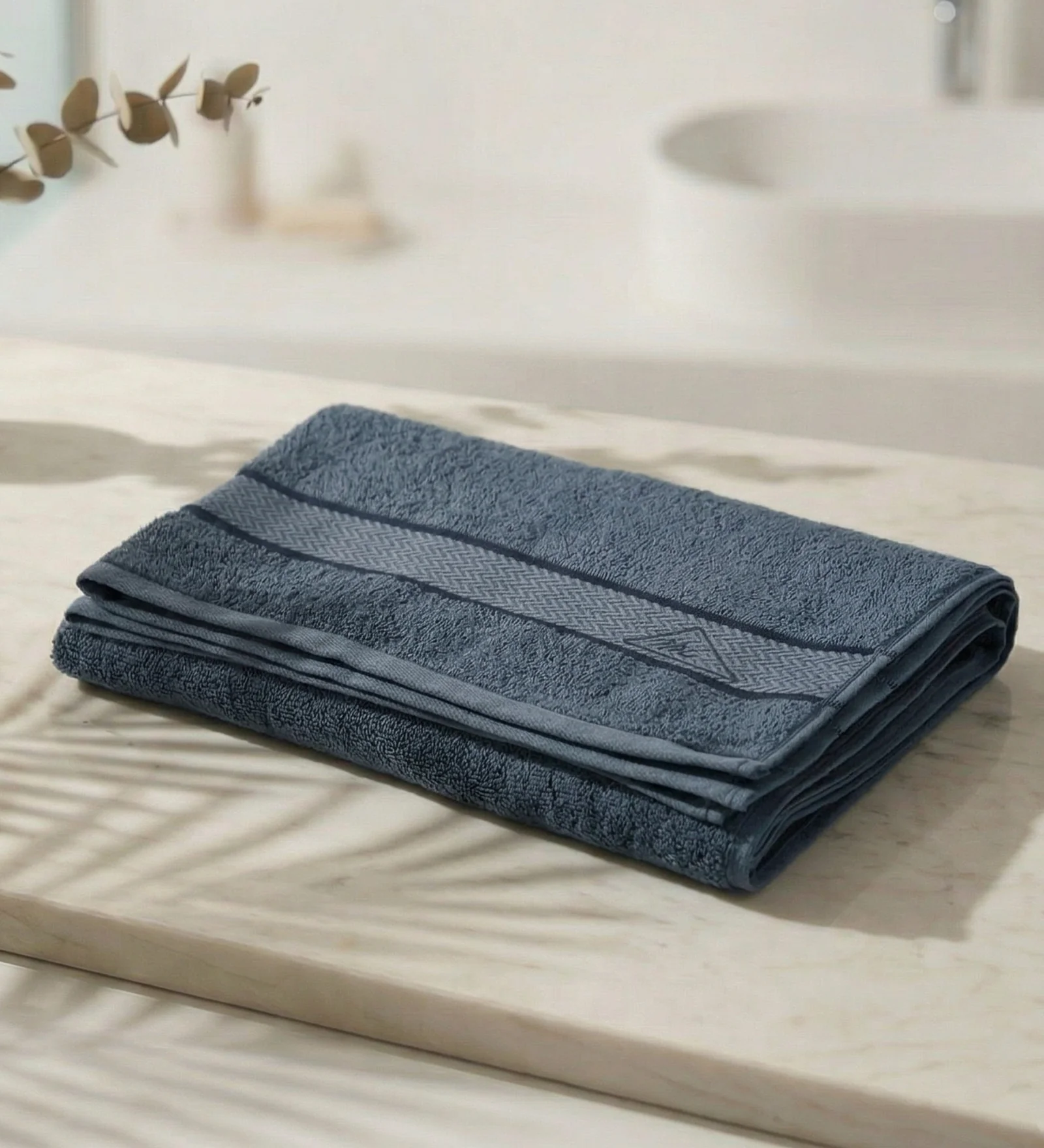 Blue Pure Cotton Solid 450 GSM Bath Towel 1 Piece (Oasis Collection) - Image 2