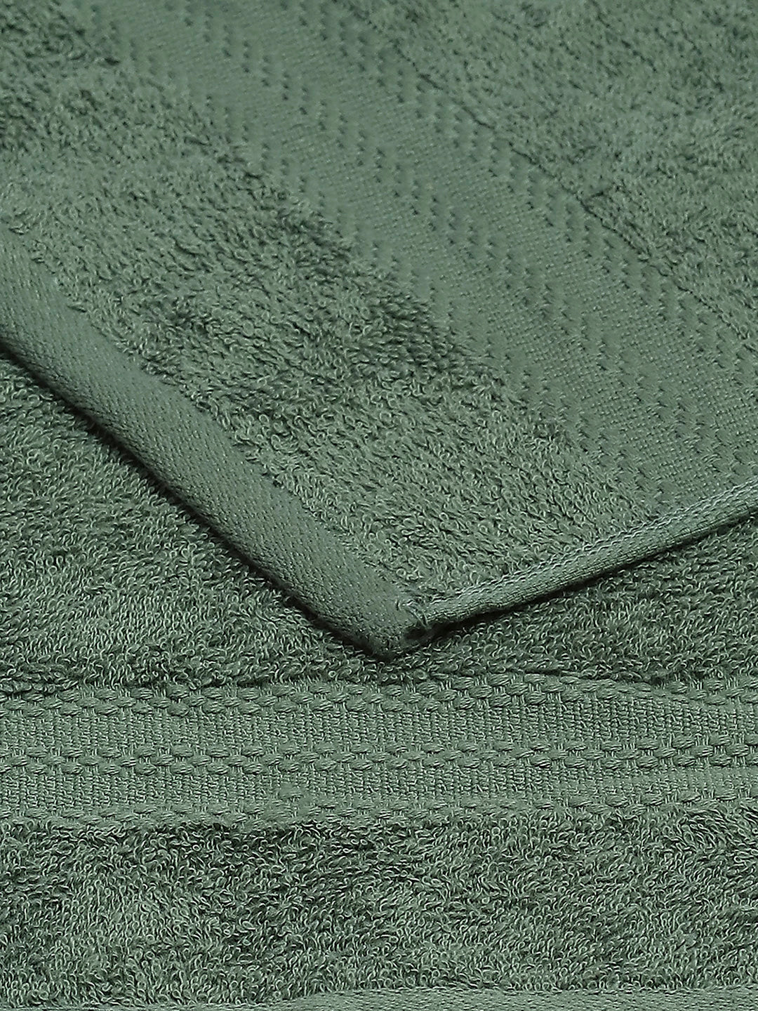 Bottle Green Cotton Solid 380 GSM 2 Bath Towel & 2 Hand Towel - Image 4