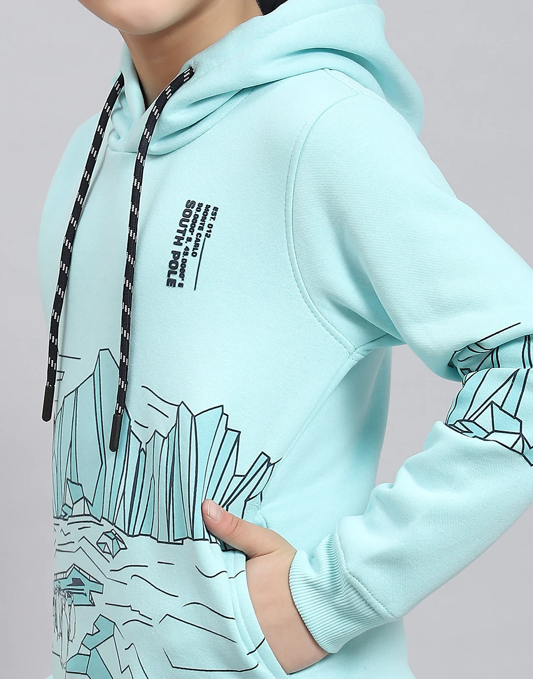 Boys Aqua Blue Printed Hooded Full Sleeve Sweatshirt - Image 7