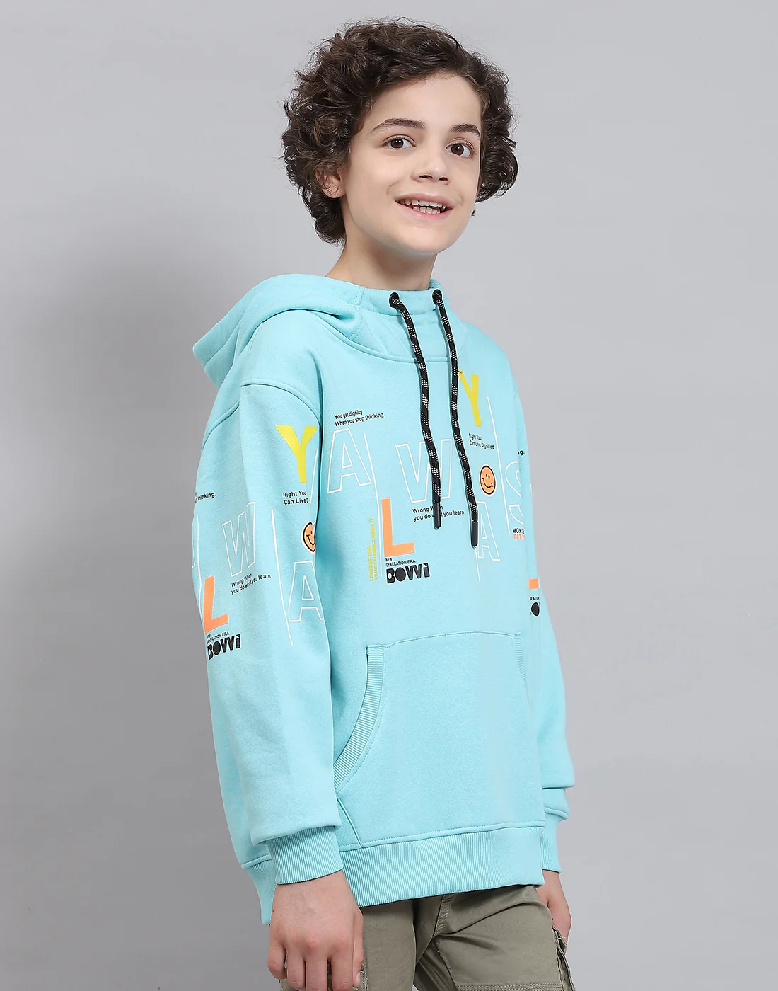 Boys Aqua Blue Printed Round Neck Full Sleeve Sweatshirt - Image 5