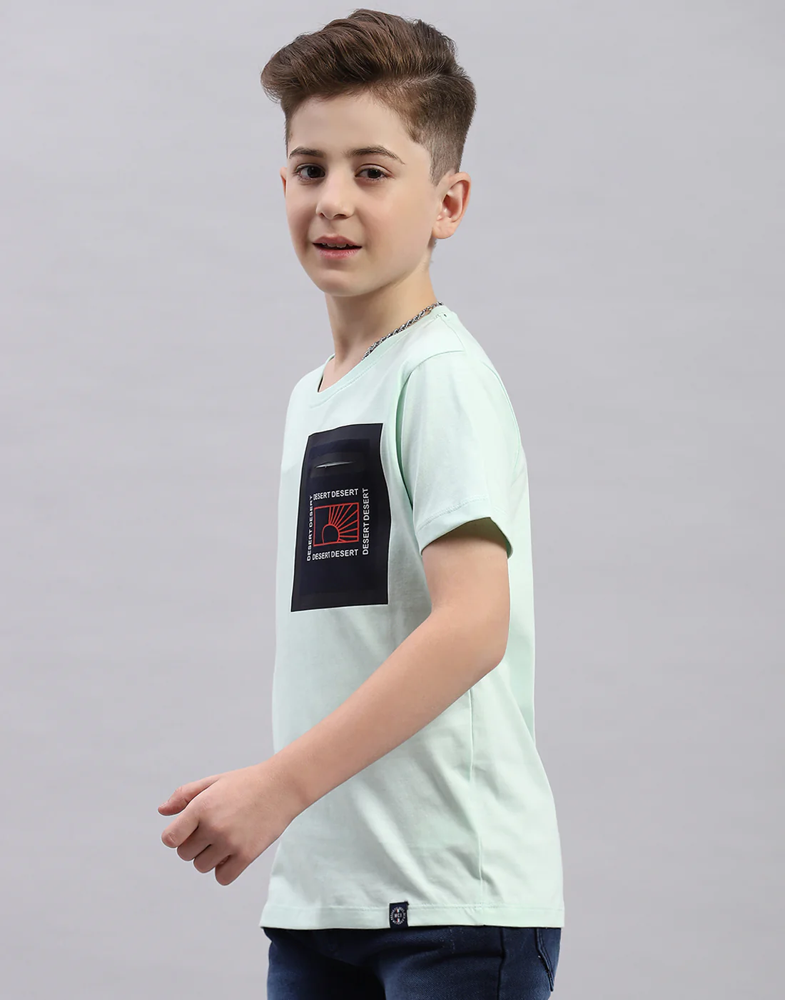 Boys Aqua Blue Printed Round Neck Half Sleeve T-Shirt - Image 3