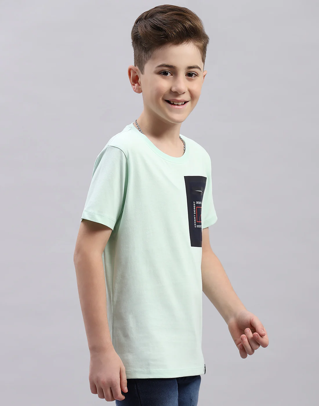 Boys Aqua Blue Printed Round Neck Half Sleeve T-Shirt - Image 4