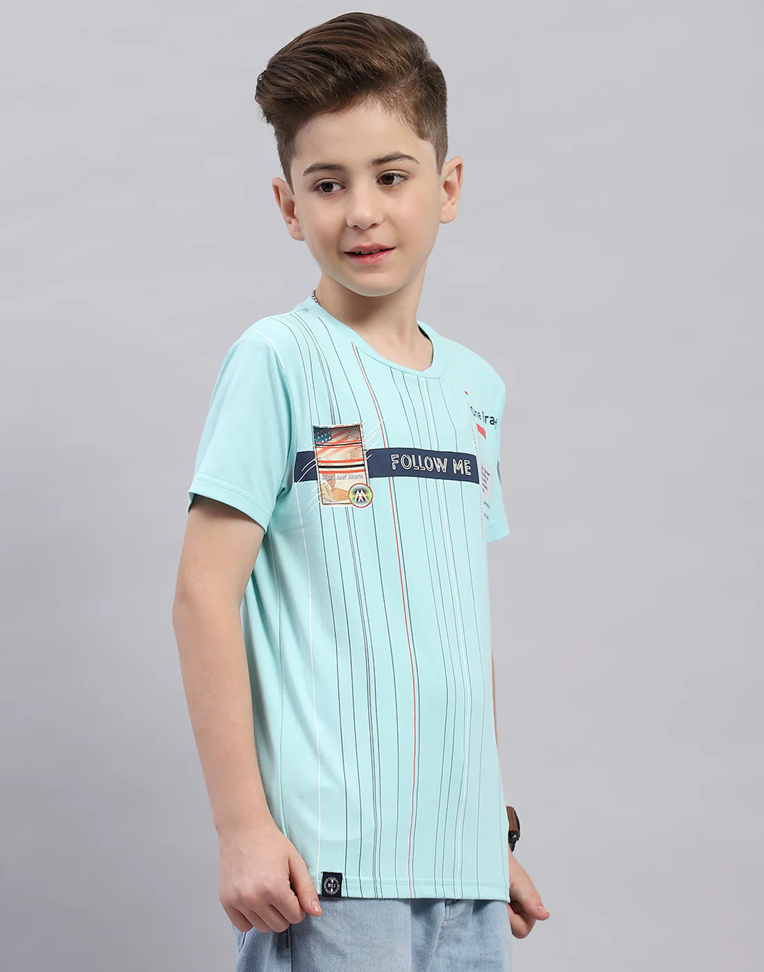 Boys Aqua Blue Printed Round Neck Half Sleeve T-Shirt - Image 4