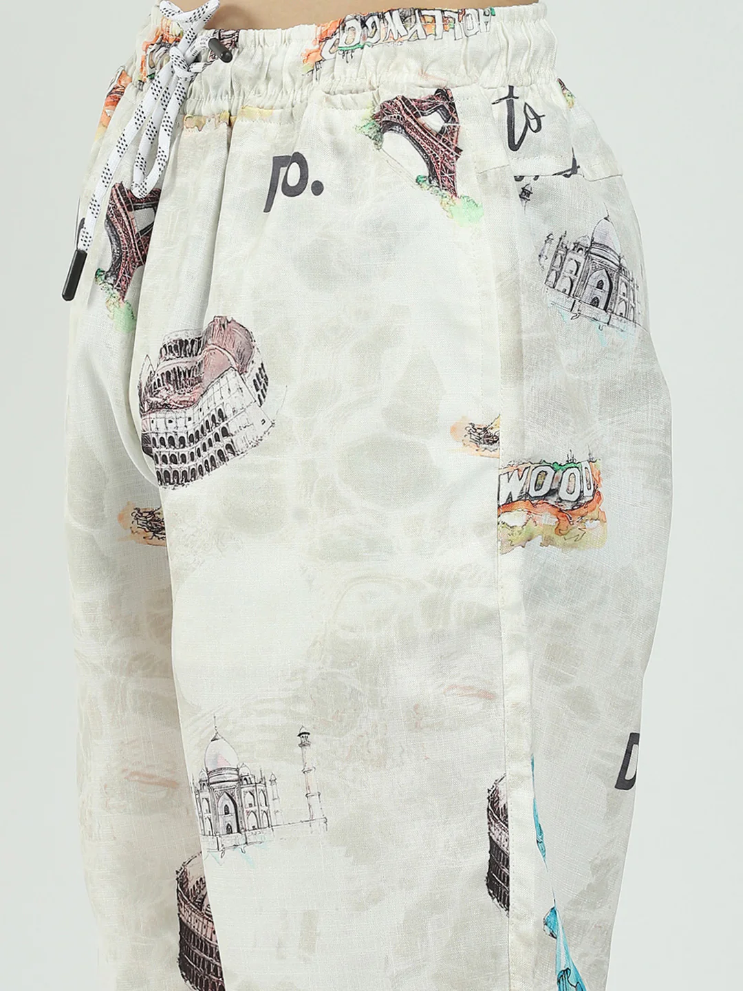 Boys Beige Printed Collar Half Sleeve Cords Set - Image 9