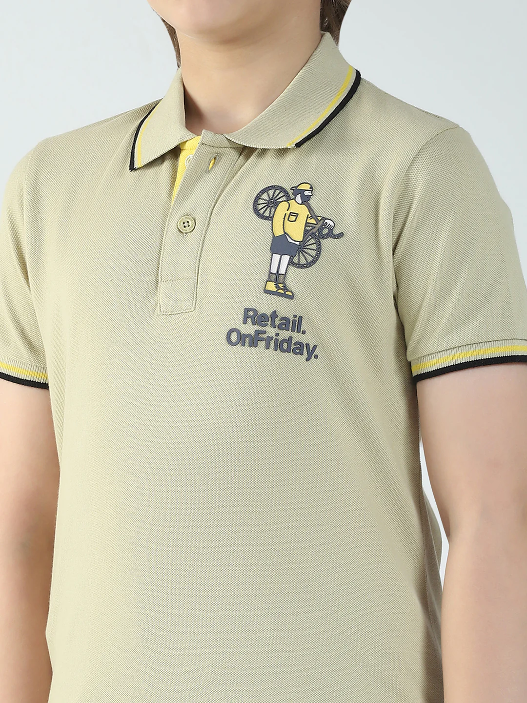 Boys Beige Printed Collar Half Sleeve T-Shirt - Image 6