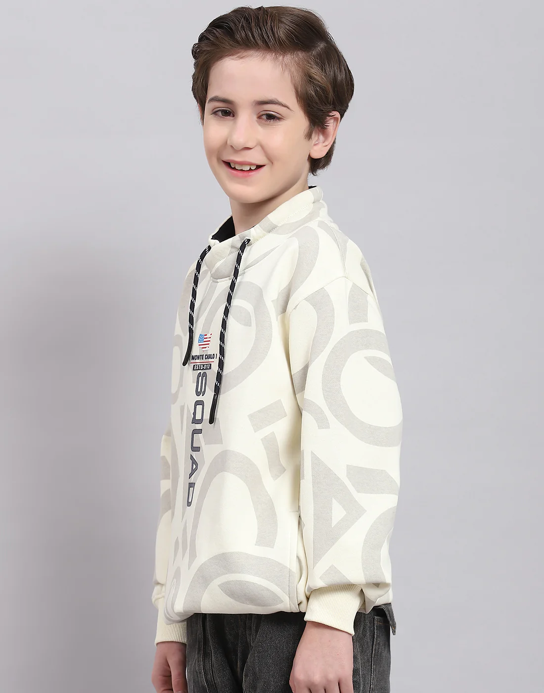 Boys Beige Printed F Neck Full Sleeve Sweatshirt - Image 3