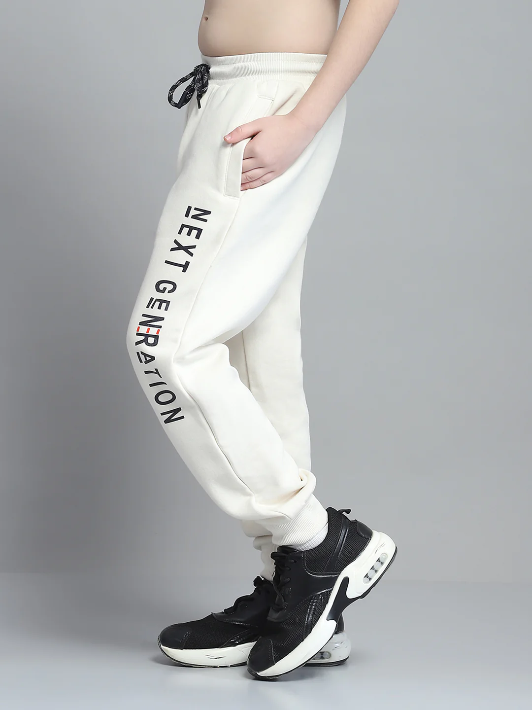 Boys Beige Printed Hooded Full Sleeve Tracksuit - Image 8