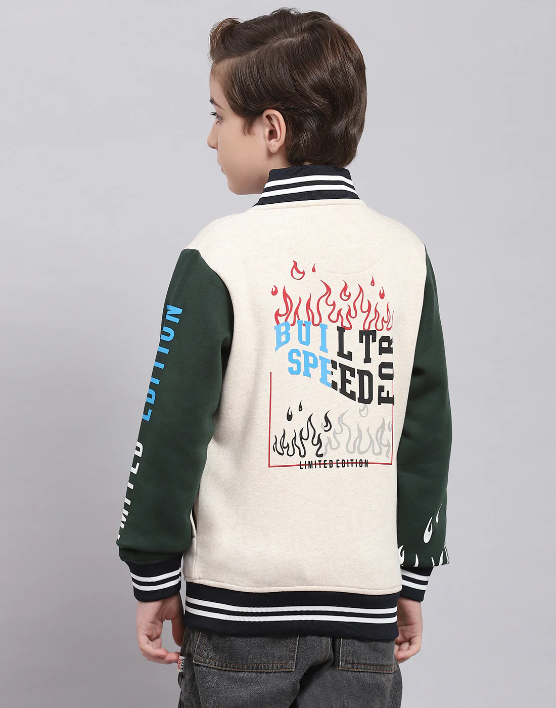 Boys Beige Printed Mandarin Collar Full Sleeve Sweatshirt - Image 6