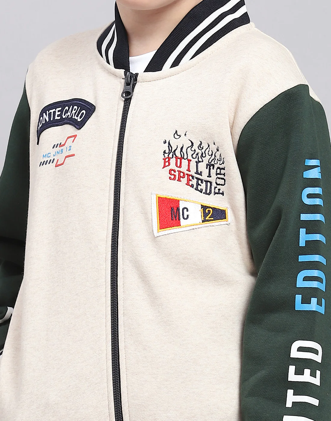 Boys Beige Printed Mandarin Collar Full Sleeve Sweatshirt - Image 7