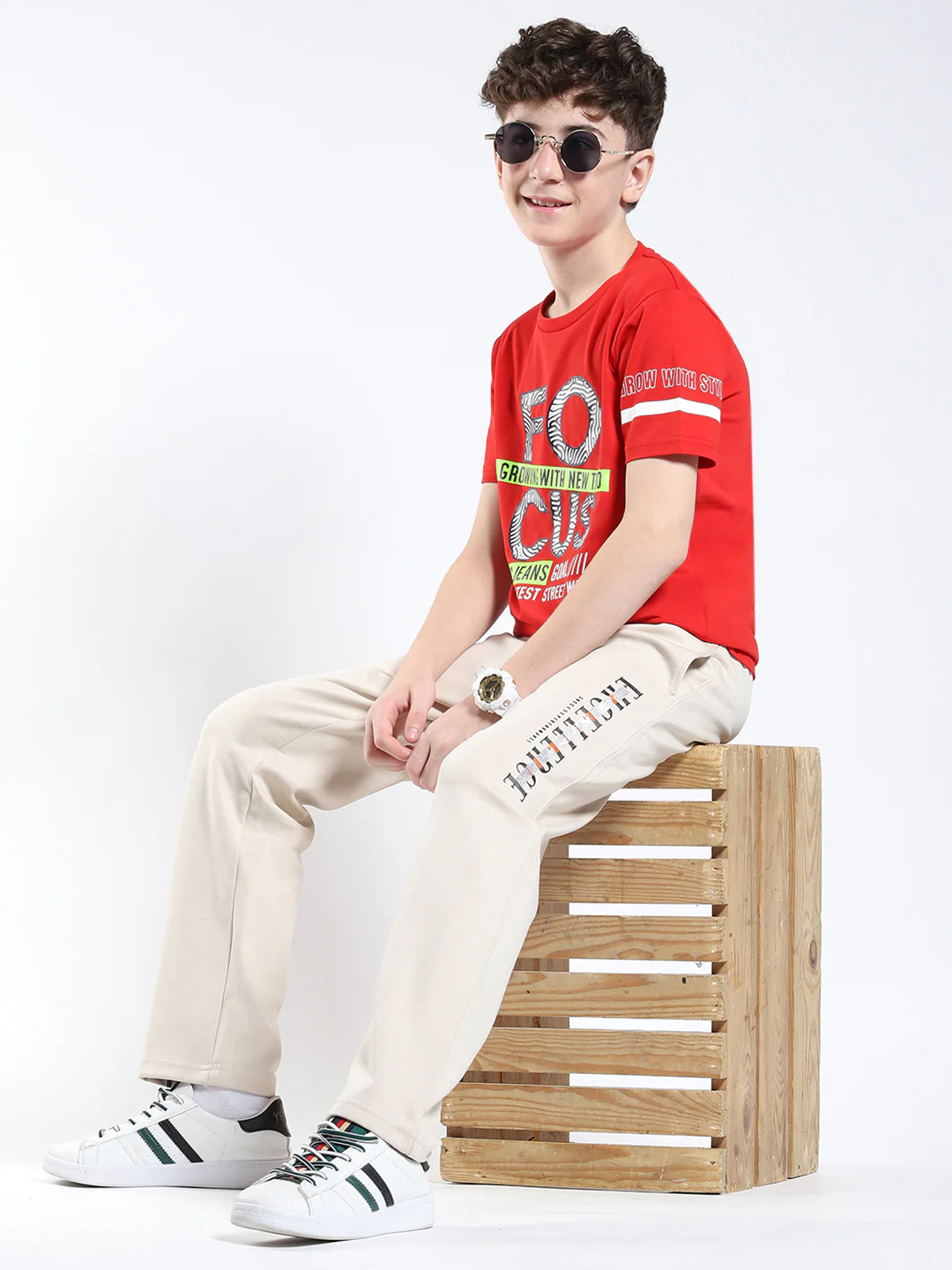 Boys Beige Printed Regular Fit Lower - Image 2