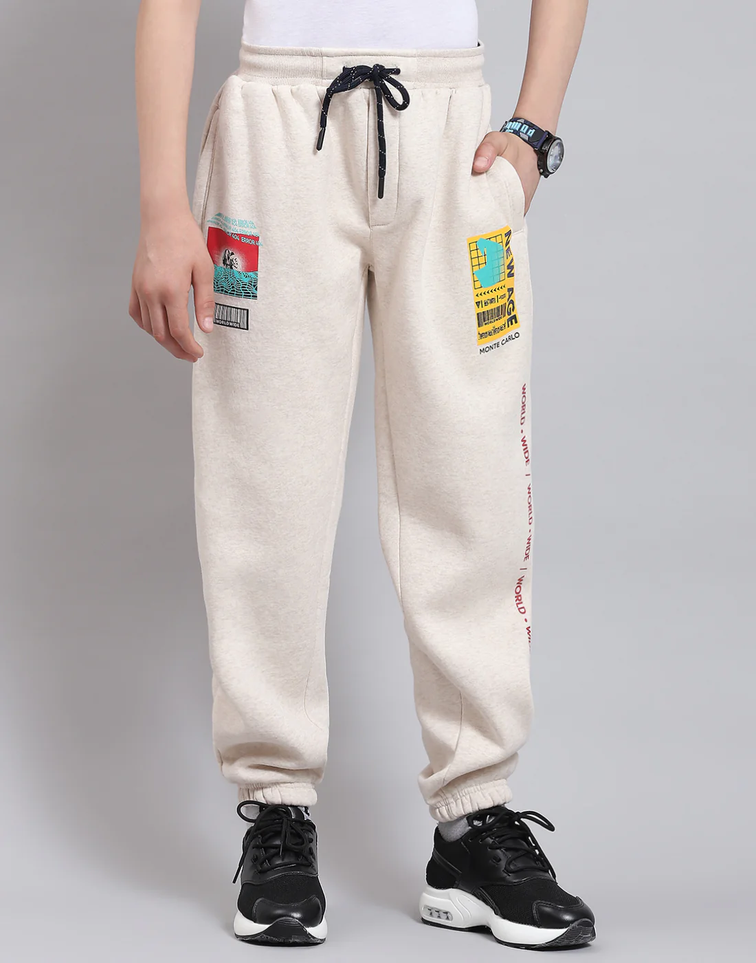 Boys Beige Printed Regular Fit Lowers - Image 2