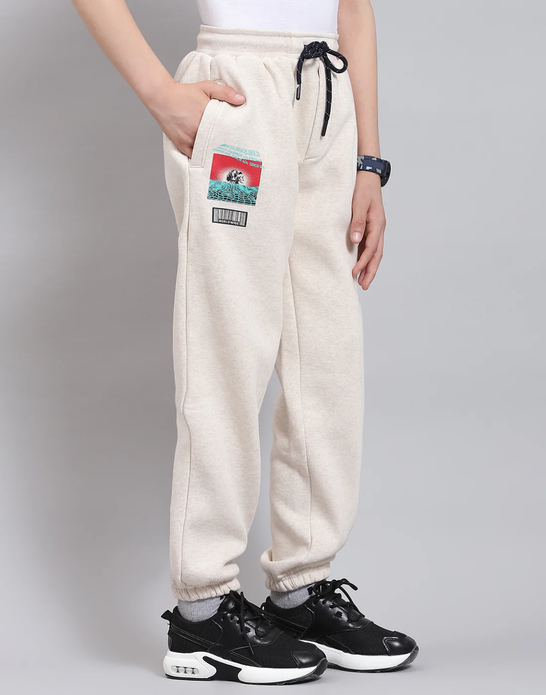 Boys Beige Printed Regular Fit Lowers - Image 4