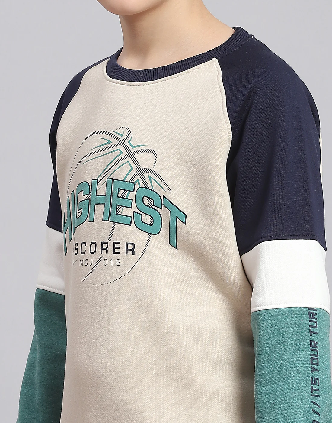 Boys Beige Printed Round Neck Full Sleeve Sweatshirt - Image 6