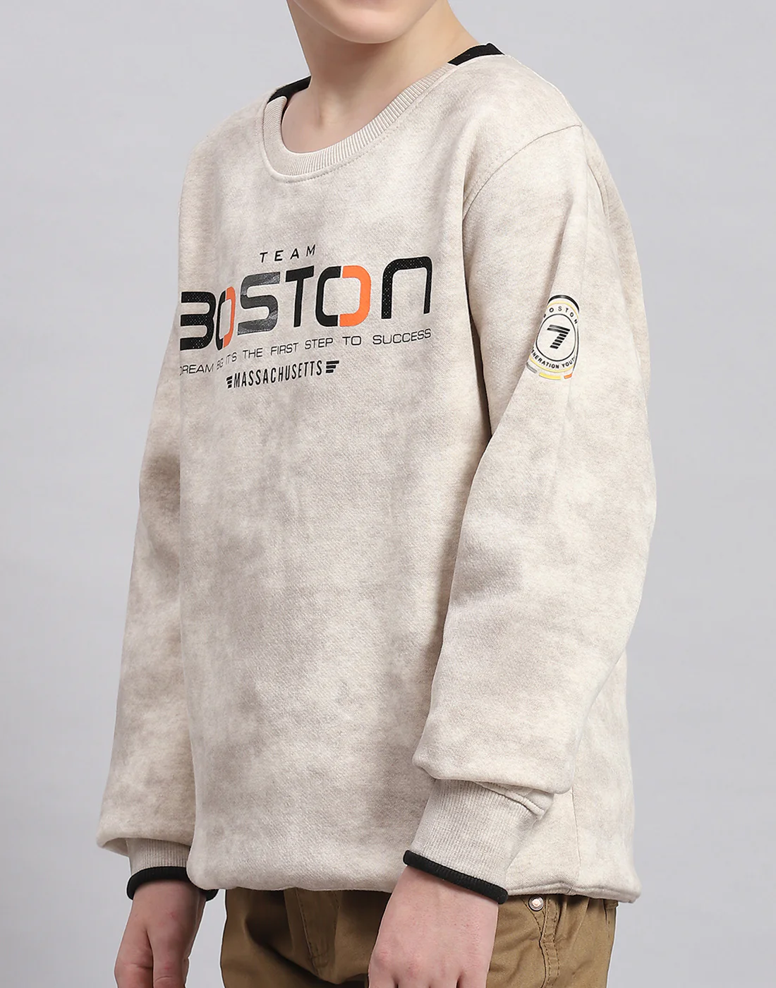 Boys Beige Printed Round Neck Full Sleeve Sweatshirt - Image 6