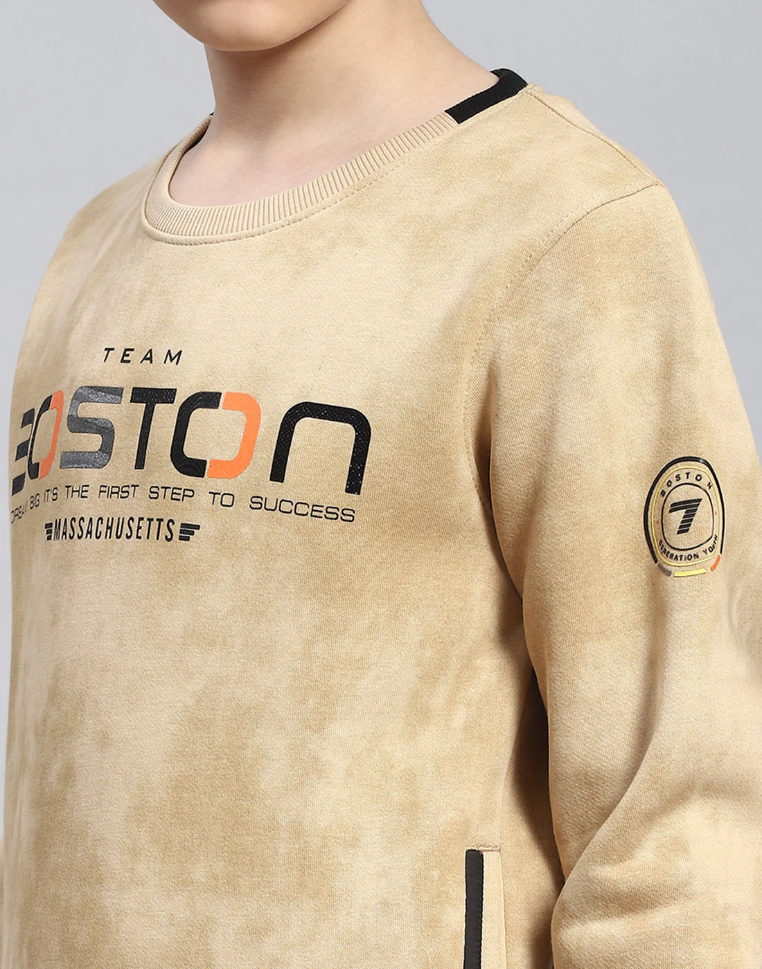 Boys Beige Printed Round Neck Full Sleeve Sweatshirt - Image 7
