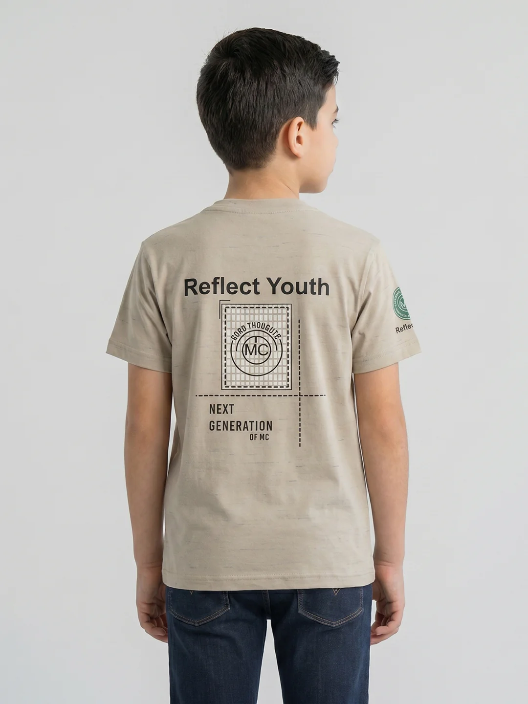 Boys Beige Printed Round Neck Half Sleeve T-Shirt - Image 4