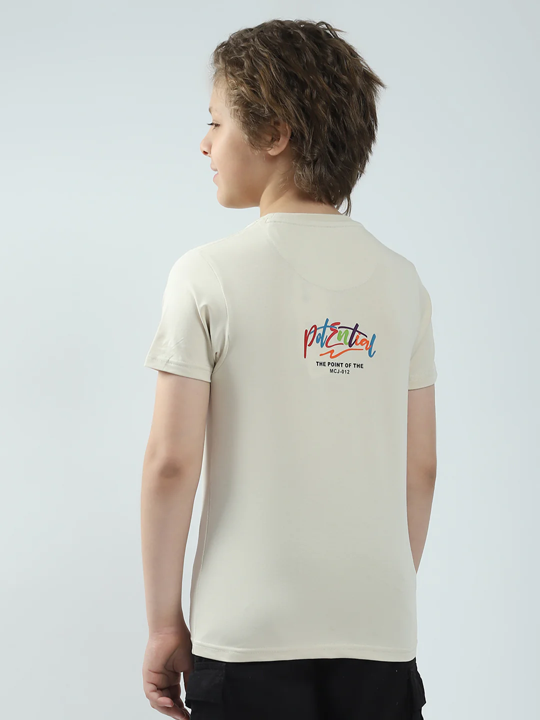 Boys Beige Printed Round Neck Half Sleeve T-Shirt - Image 5