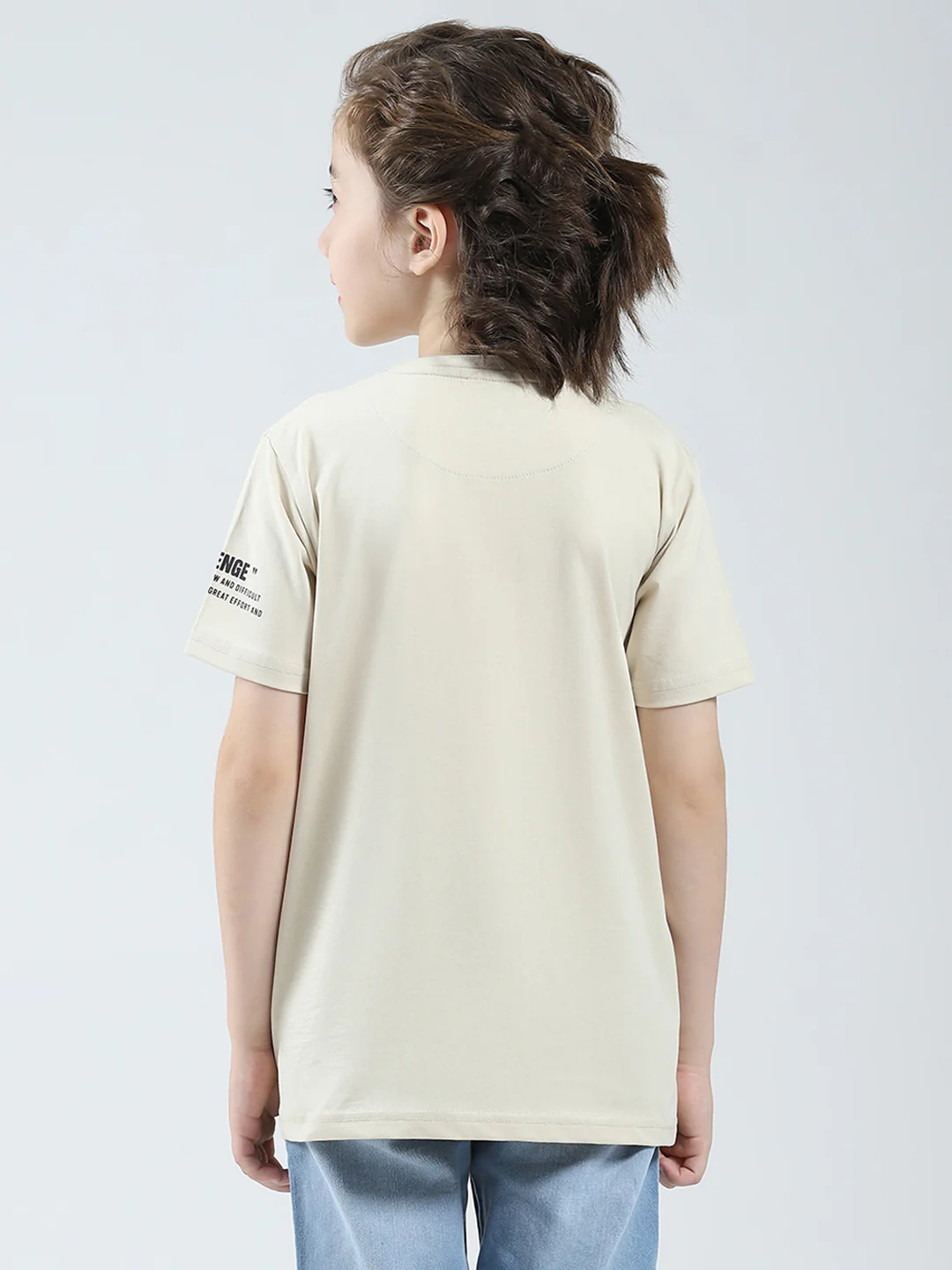 Boys Beige Printed Round Neck Half Sleeve T-Shirt - Image 5