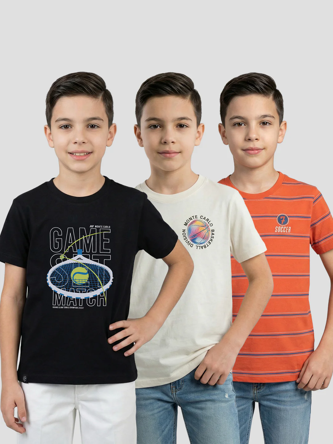 Boys Black, Cream & Orange Printed Round Neck Half Sleeve T-Shirt (Pack of 3)