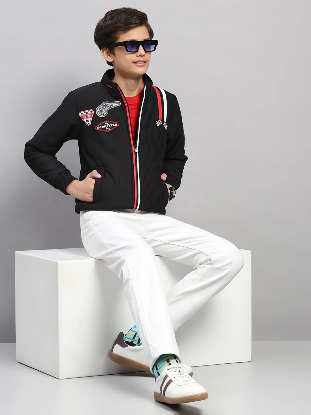 Boys Black Embroidered Collar Full Sleeve Jacket - Image 2