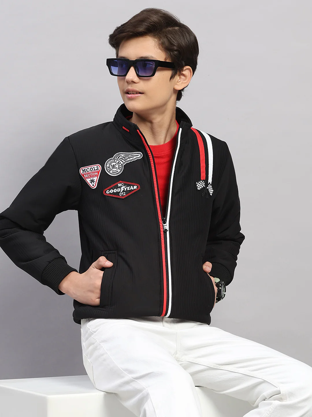 Boys Black Embroidered Collar Full Sleeve Jacket - Image 6