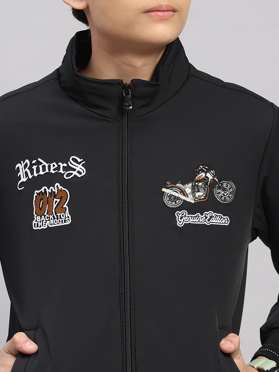 Boys Black Embroidered Collar Full Sleeve Jacket - Image 6