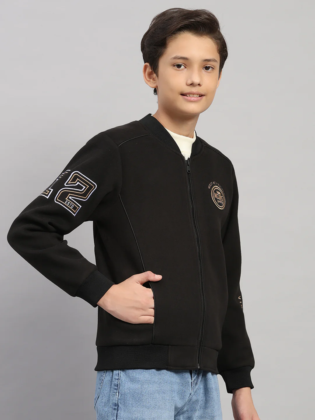 Boys Black Embroidered Collar Full Sleeve Jacket - Image 4