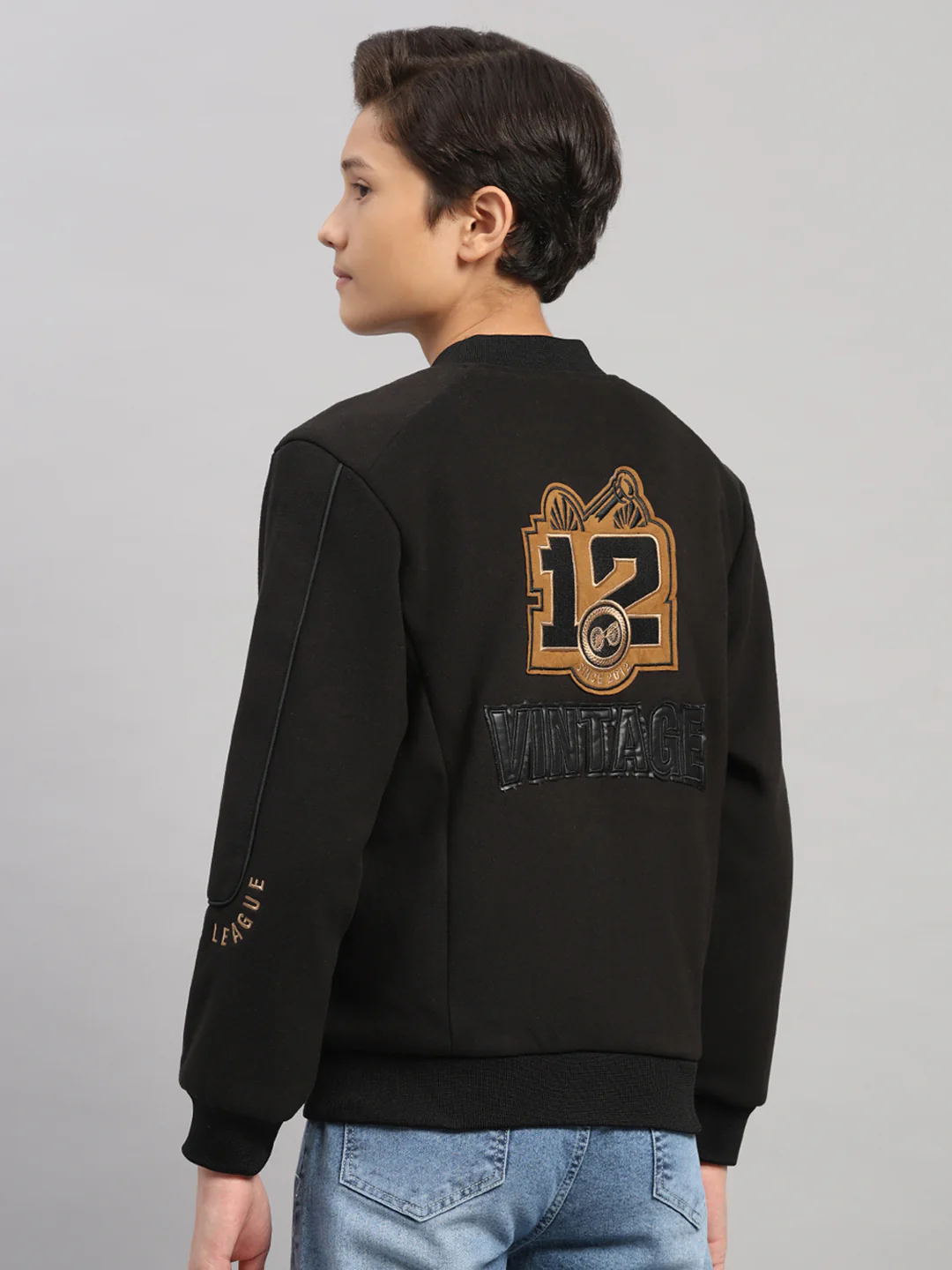 Boys Black Embroidered Collar Full Sleeve Jacket - Image 5