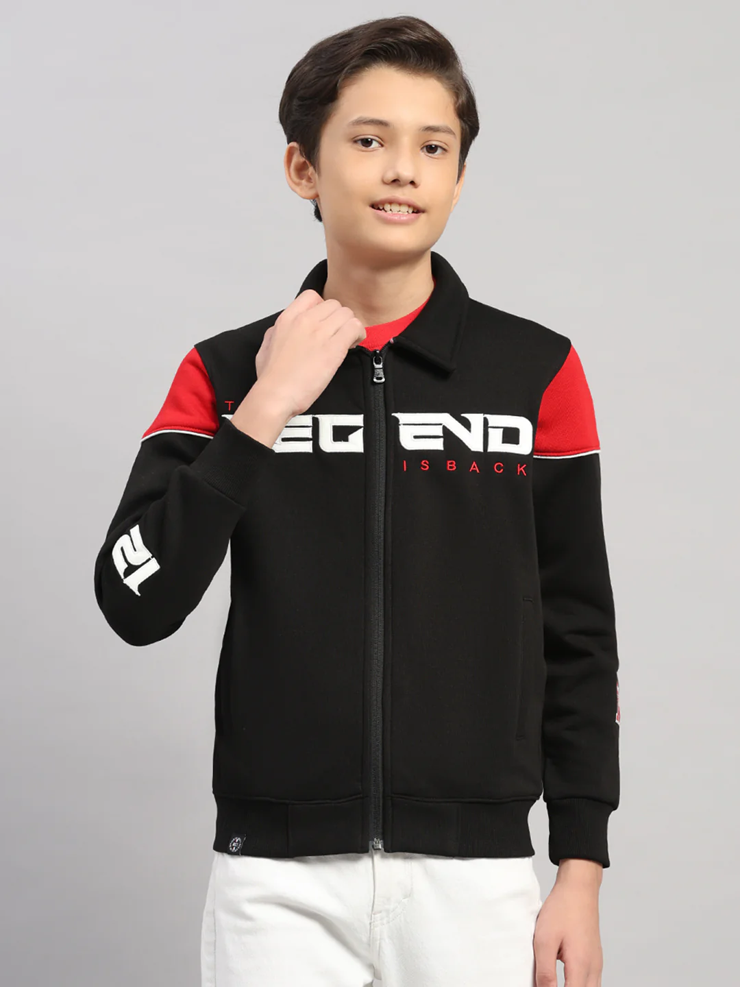 Boys Black Embroidered Collar Full Sleeve Shacket