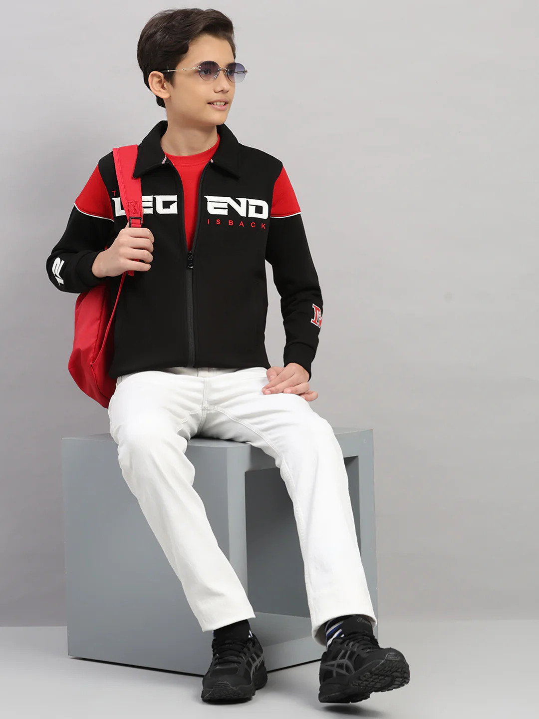 Boys Black Embroidered Collar Full Sleeve Shacket - Image 2