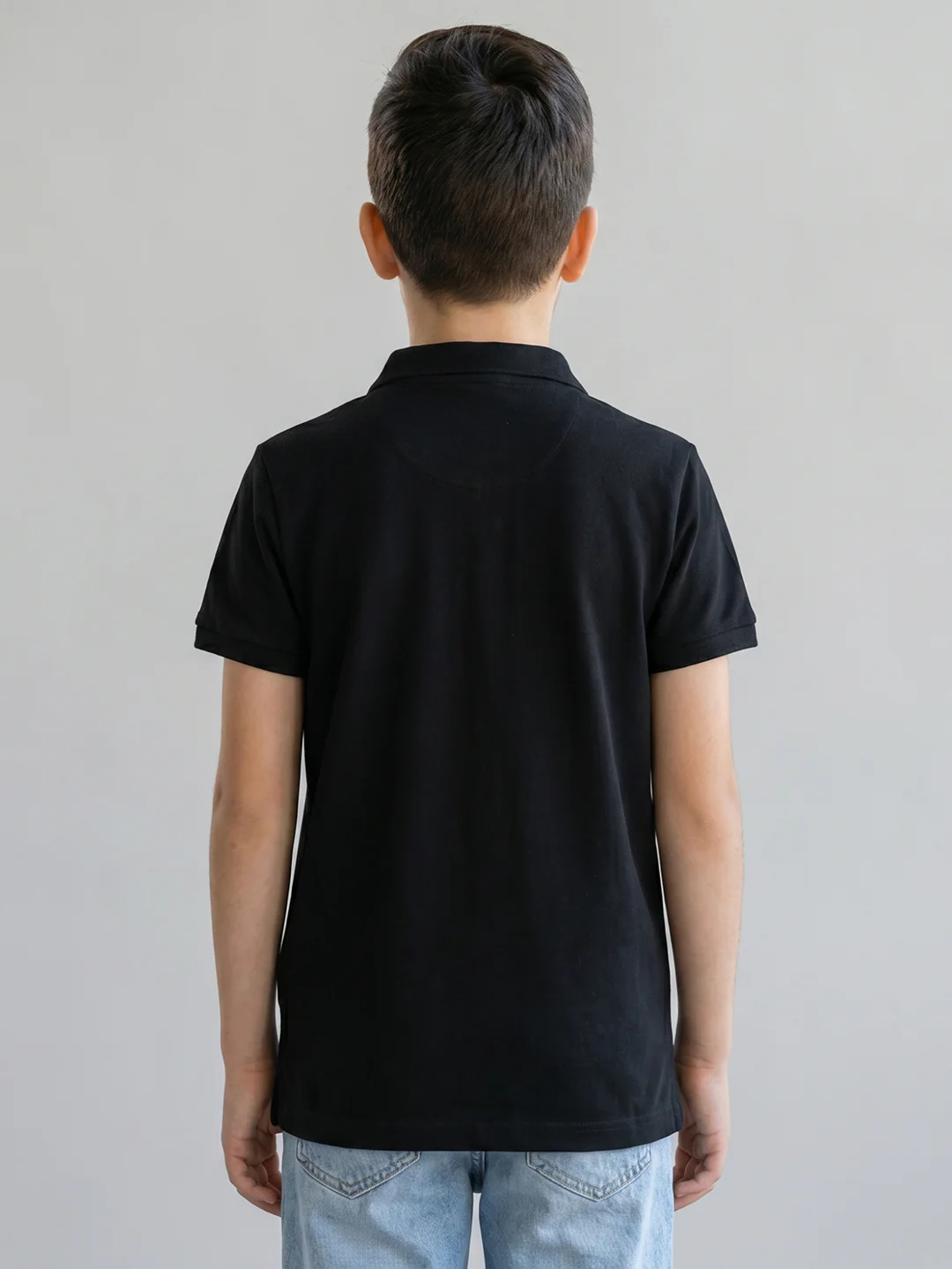 Boys Black Printed Band Collar Half Sleeve T-Shirt - Image 4