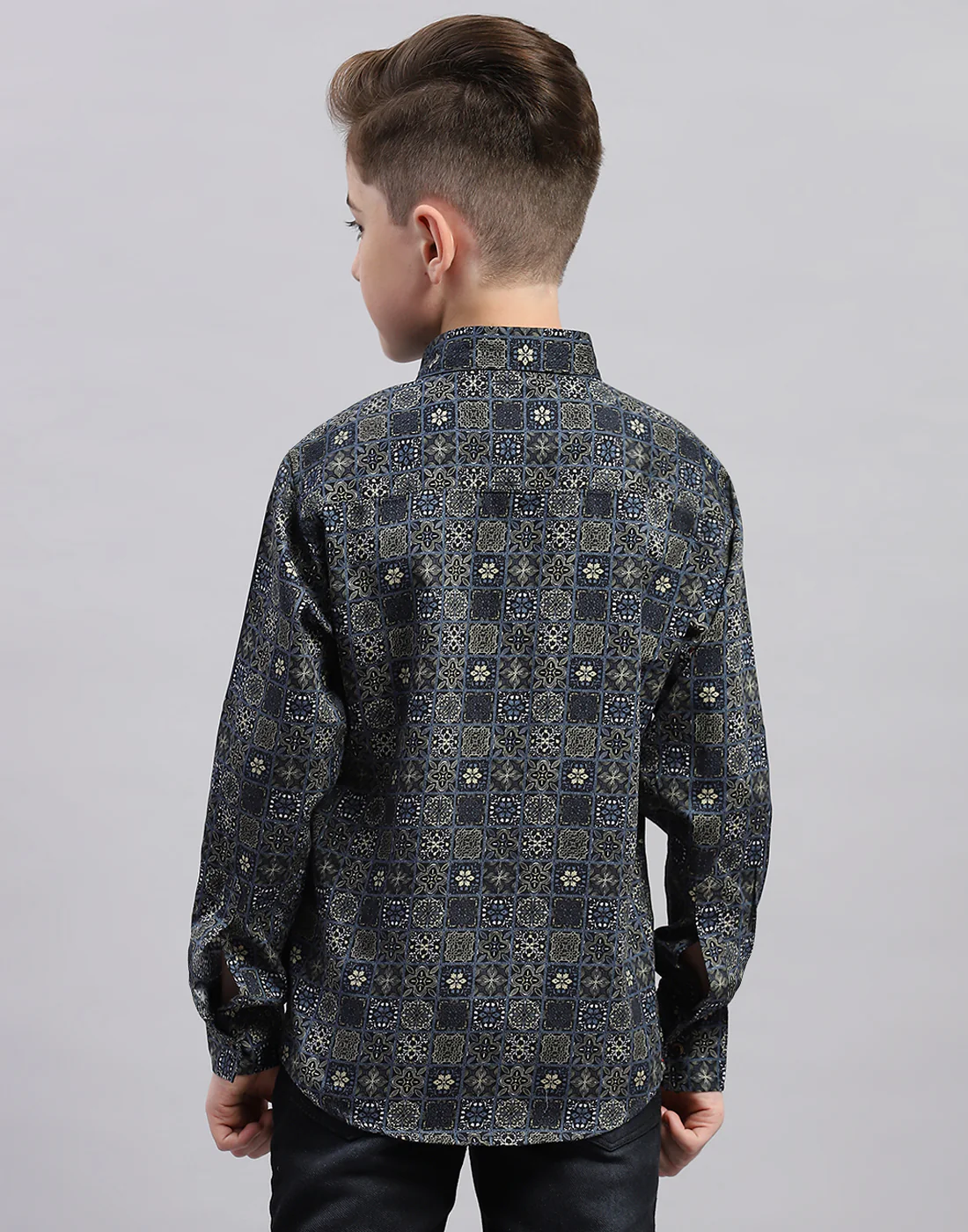 Boys Black Printed Collar Full Sleeve Shirt - Image 5